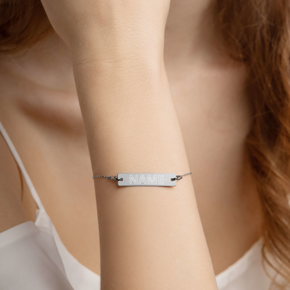 Custom Name Engraved Silver Bar Chain Bracelet