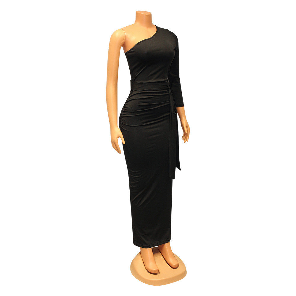 Women Sexy Tight-Fitting Irregular One-Shoulder Mid-Sleeve Maxi Dress –  FOFANAS SHOP