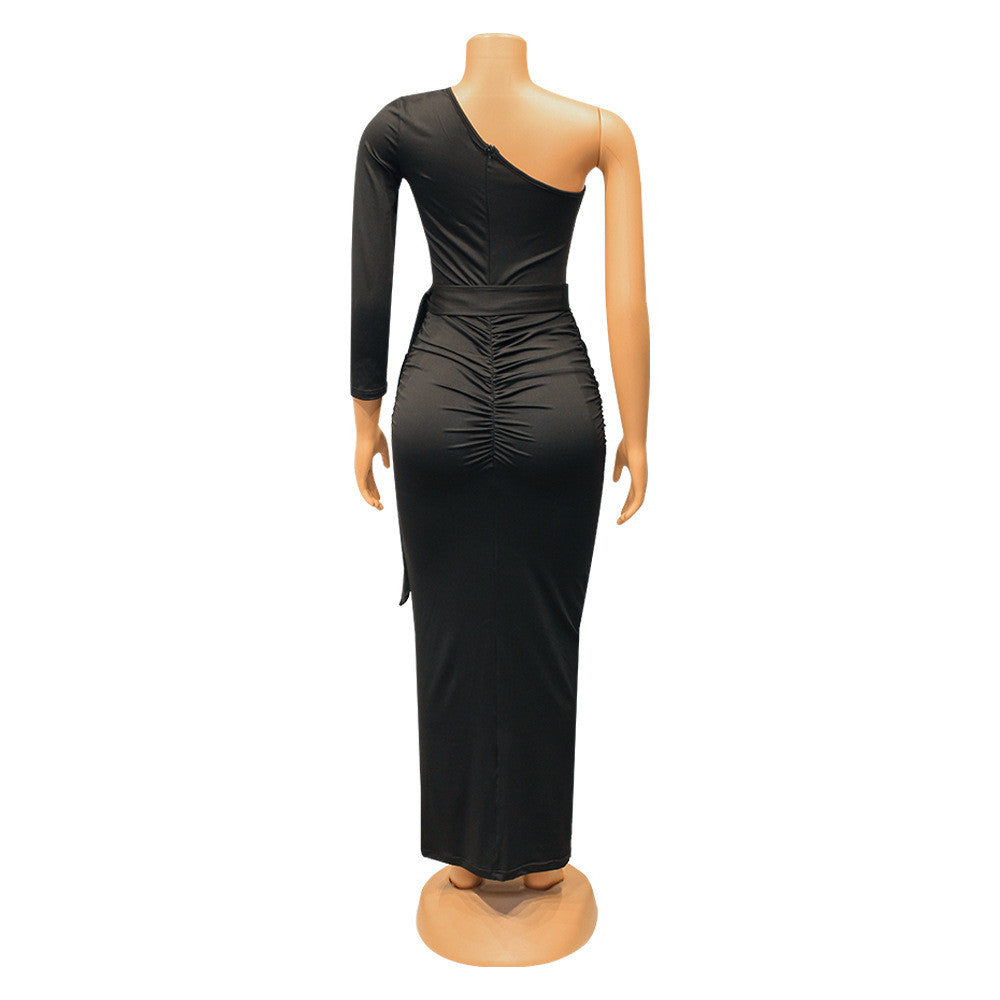 Women Sexy Tight-Fitting Irregular One-Shoulder Mid-Sleeve Maxi Dress FOFANAS SHOP Women Sexy Tight-Fitting Irregular One-Shoulder Mid-Sleeve Maxi Dress FOFANAS SHOP